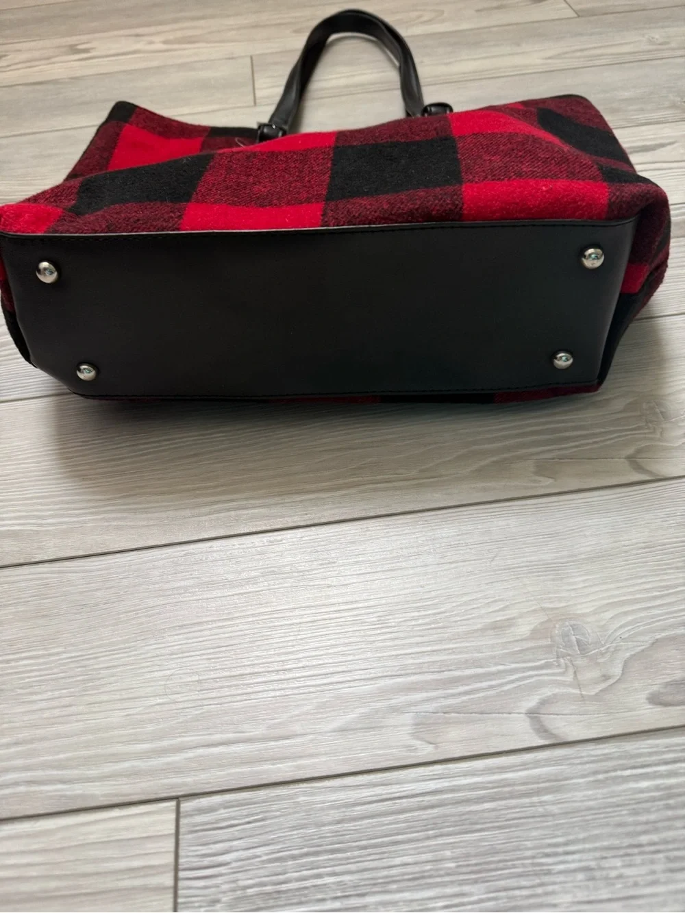 dressbarn Red and Black Plaid Tote with Black Handles